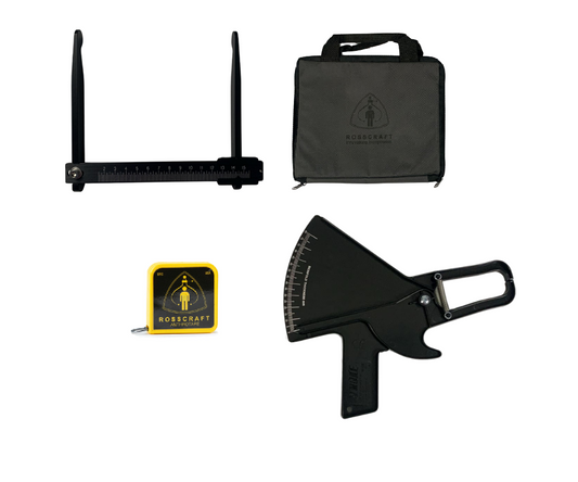 Rosscraft tom kit with small sliding anthropometer, skinfold caliper, tape measure, and case